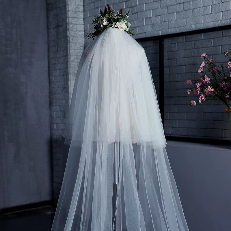 Simple Cut Edge Bride Cathedral Wedding Veil 