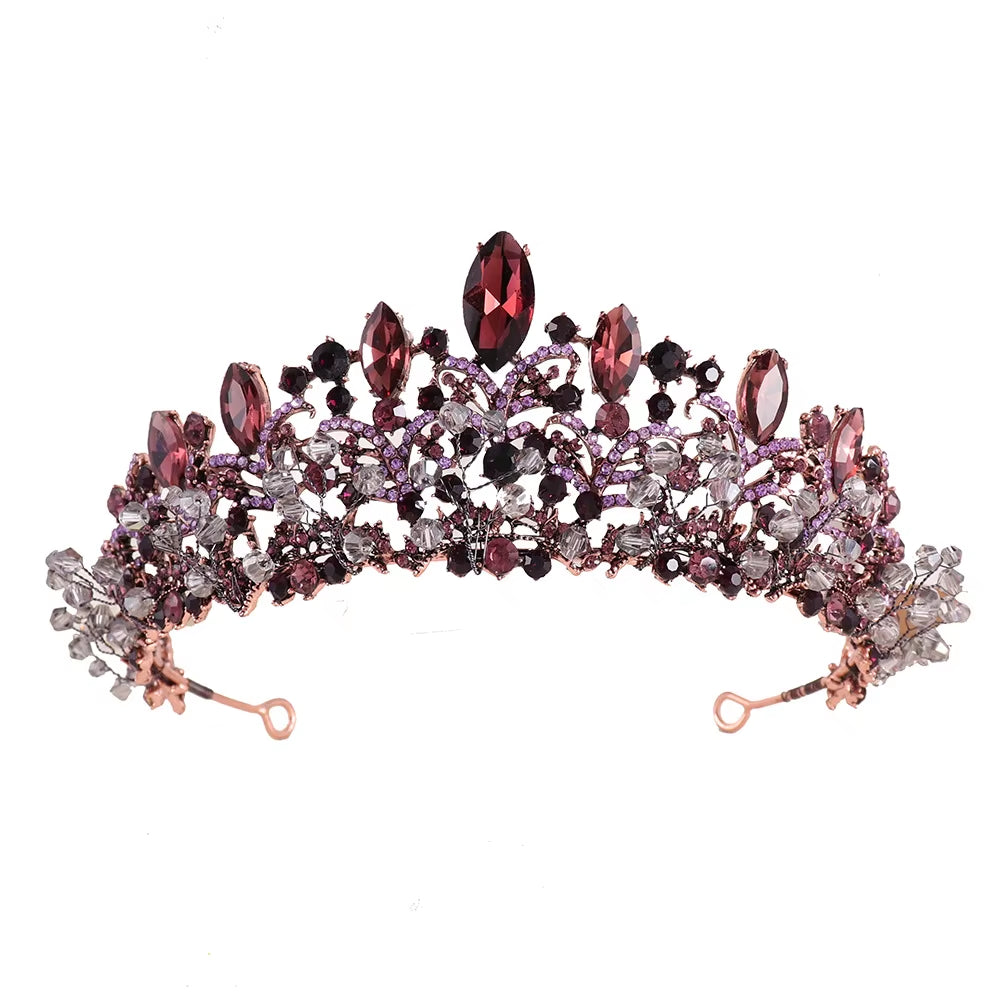 Rose Gold Beads Bridal Crowns Handmade Tiara Bridal Headband Crystal Rhinestone Queen Crown Wedding Hair Accessories