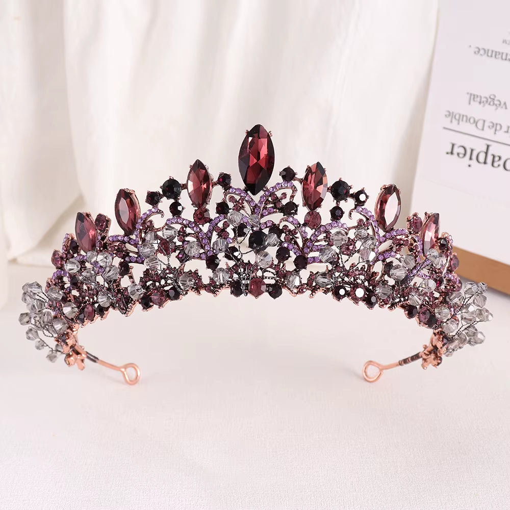 Rose Gold Beads Bridal Crowns Handmade Tiara Bridal Headband Crystal Rhinestone Queen Crown Wedding Hair Accessories