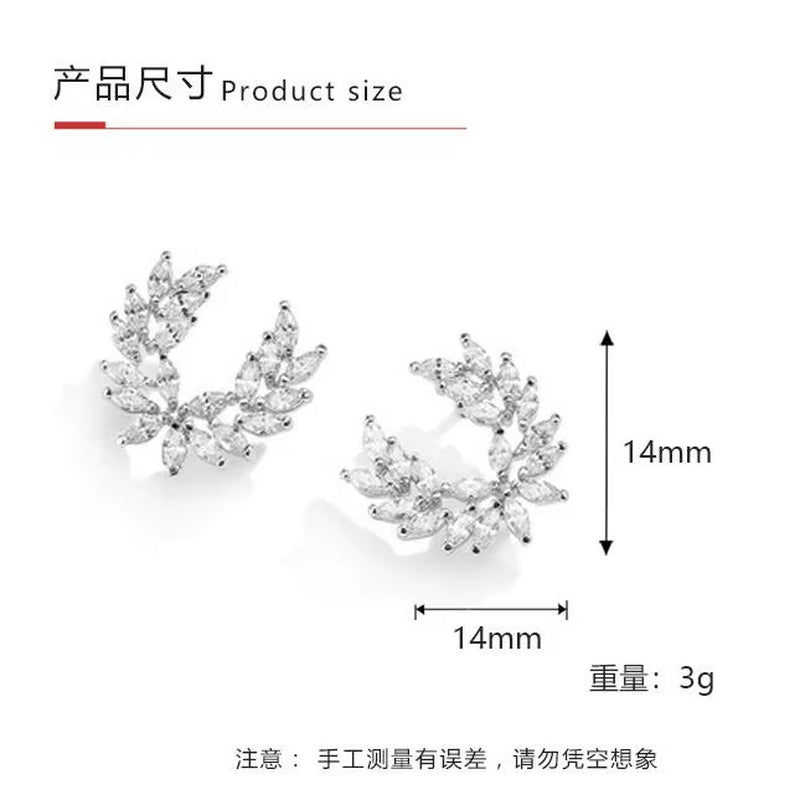 Fashion Small Fresh Exquisite Flower Earrings Full Set Zircon Earrings Bride Jewelry