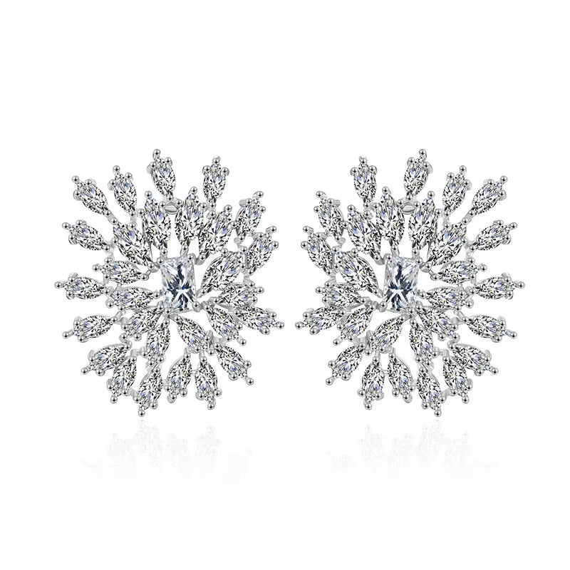 Europe and the United States Fashion Sparkling Diamond Blooming Flowers Zircon Ladies Earrings