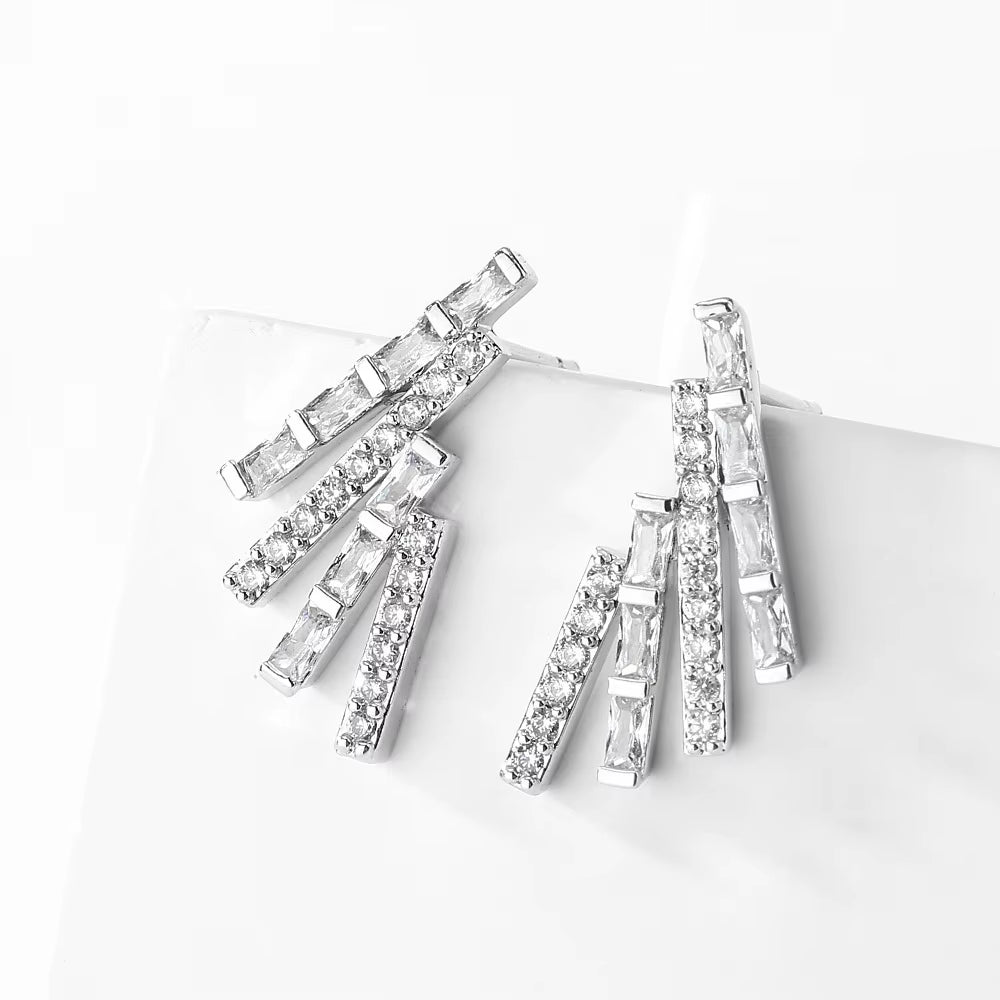 Simple Geometric Lines Earrings Female New Micro-Set Zircon Earrings Ear Accessories