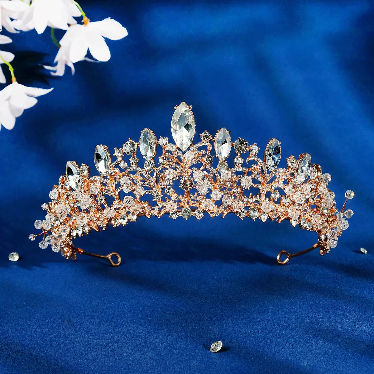 Rose Gold Beads Bridal Crowns Handmade Tiara Bridal Headband Crystal Rhinestone Queen Crown Wedding Hair Accessories