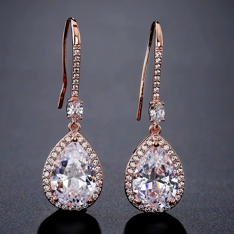 Temperament Light Luxury Classic Retro Long Drop Earrings Female Inlaid Zircon Bride Wedding Earrings