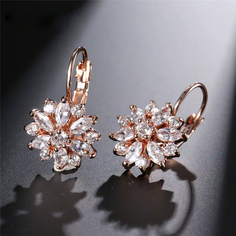 Trend Pendientes Jewelry Zircon Engagement Earrings Delicate Flower Hoop Earrings Multi Colour Earrings