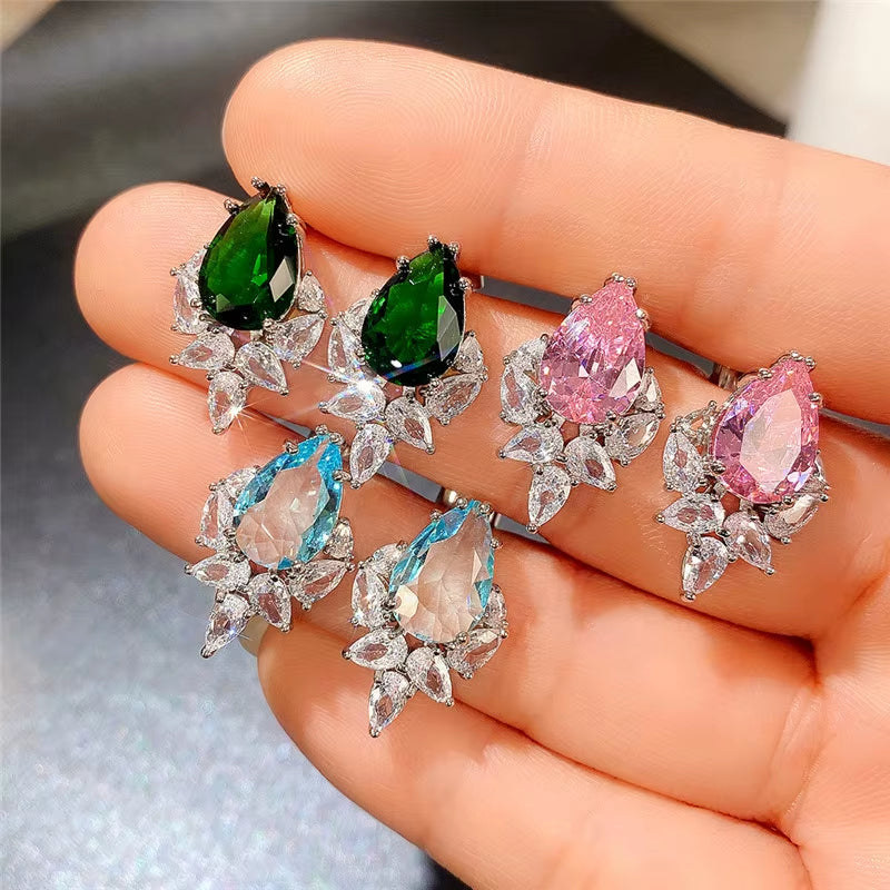 Super Shiny Zirconia Stud Drop Earrings Women'S Jewelry Heart Star Shape Earrings Girls Accessories