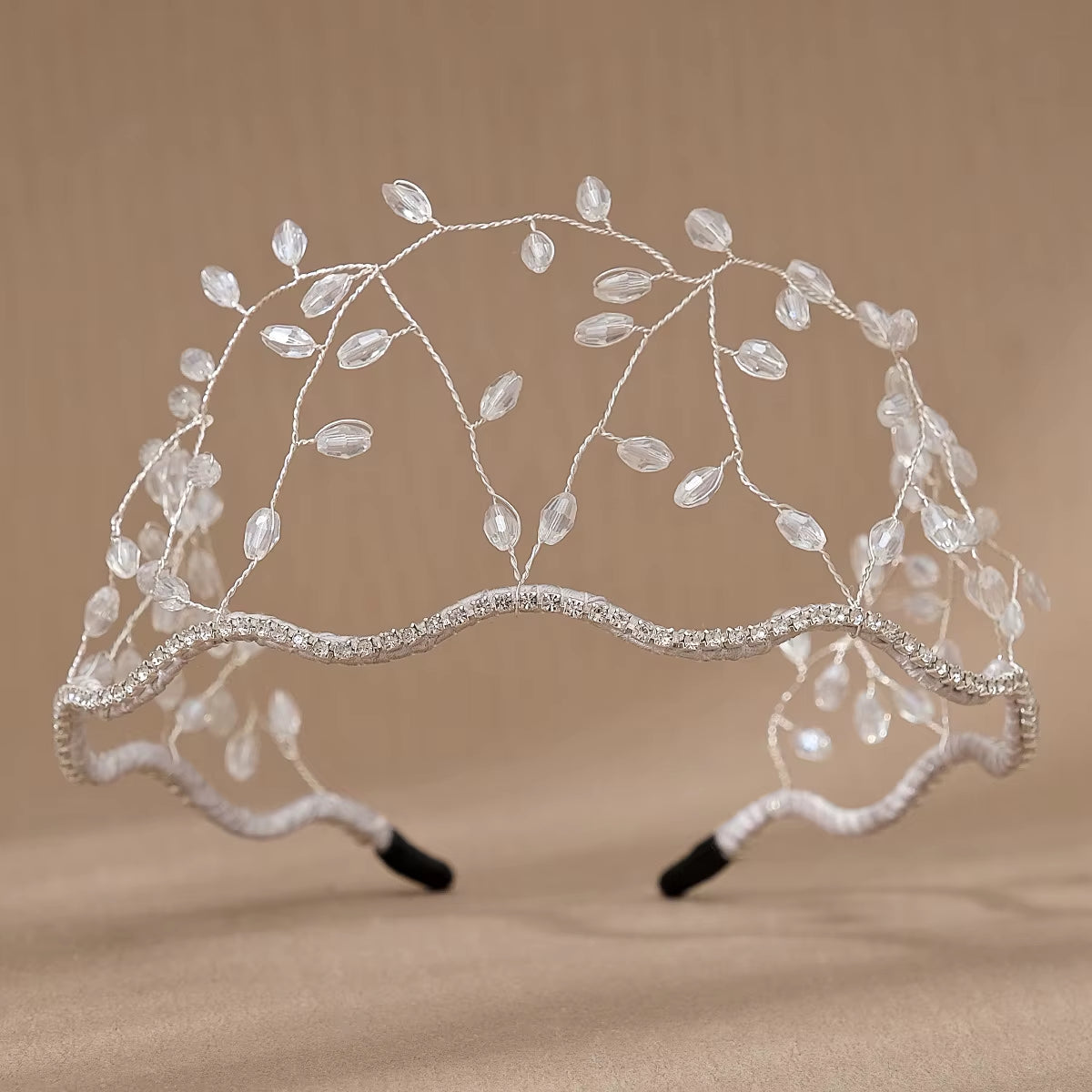 Handmade Crystal Beaded Squiggle Bridal Mesh Headband Middle East Girls Hairband