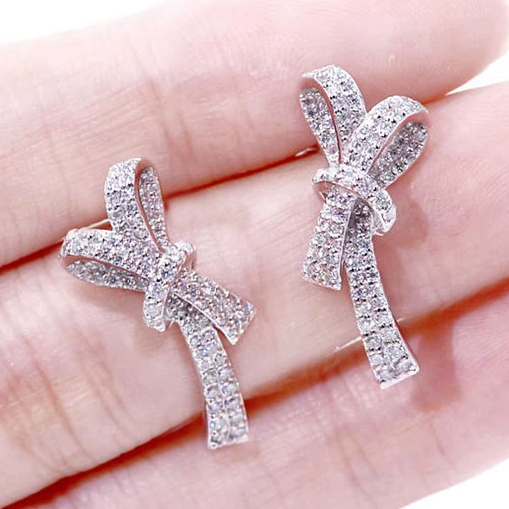 The Same Earrings New Bow Light Luxury Wind Earrings Female Full of Zircon Earrings in Stock