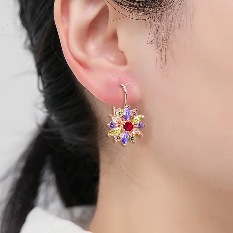 Trend Pendientes Jewelry Zircon Engagement Earrings Delicate Flower Hoop Earrings Multi Colour Earrings