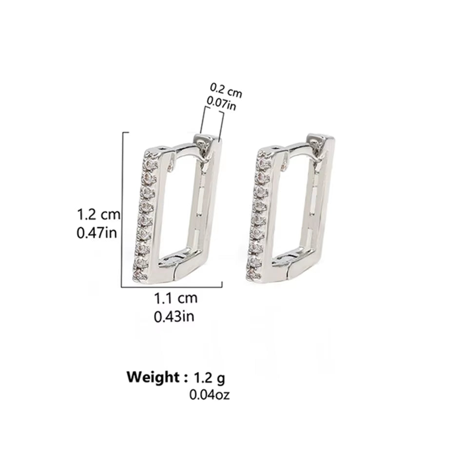 New Micro-Set Boutique Fashion Earrings Temperament Copper Zirconia Rectangular Earrings Female Jewelry