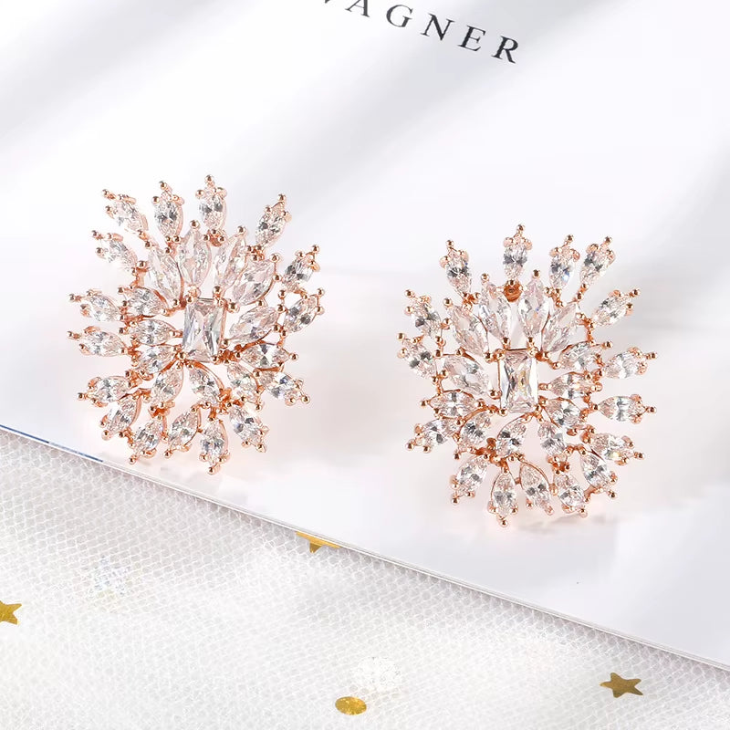 Europe and the United States Fashion Sparkling Diamond Blooming Flowers Zircon Ladies Earrings