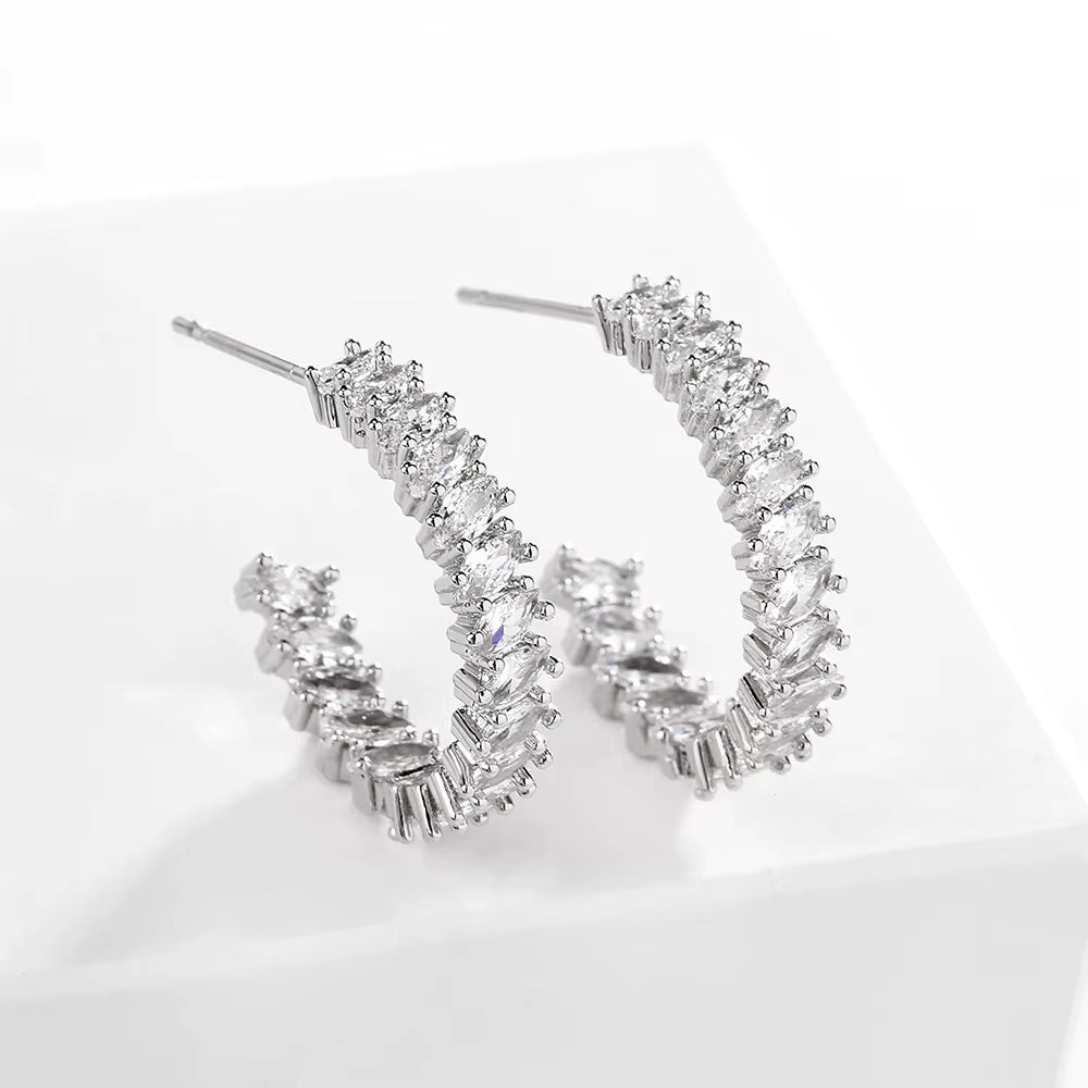 Fashion Simple Geometric C-Shaped Earrings Female Micro-Set Horse-Eye Zircon Earrings