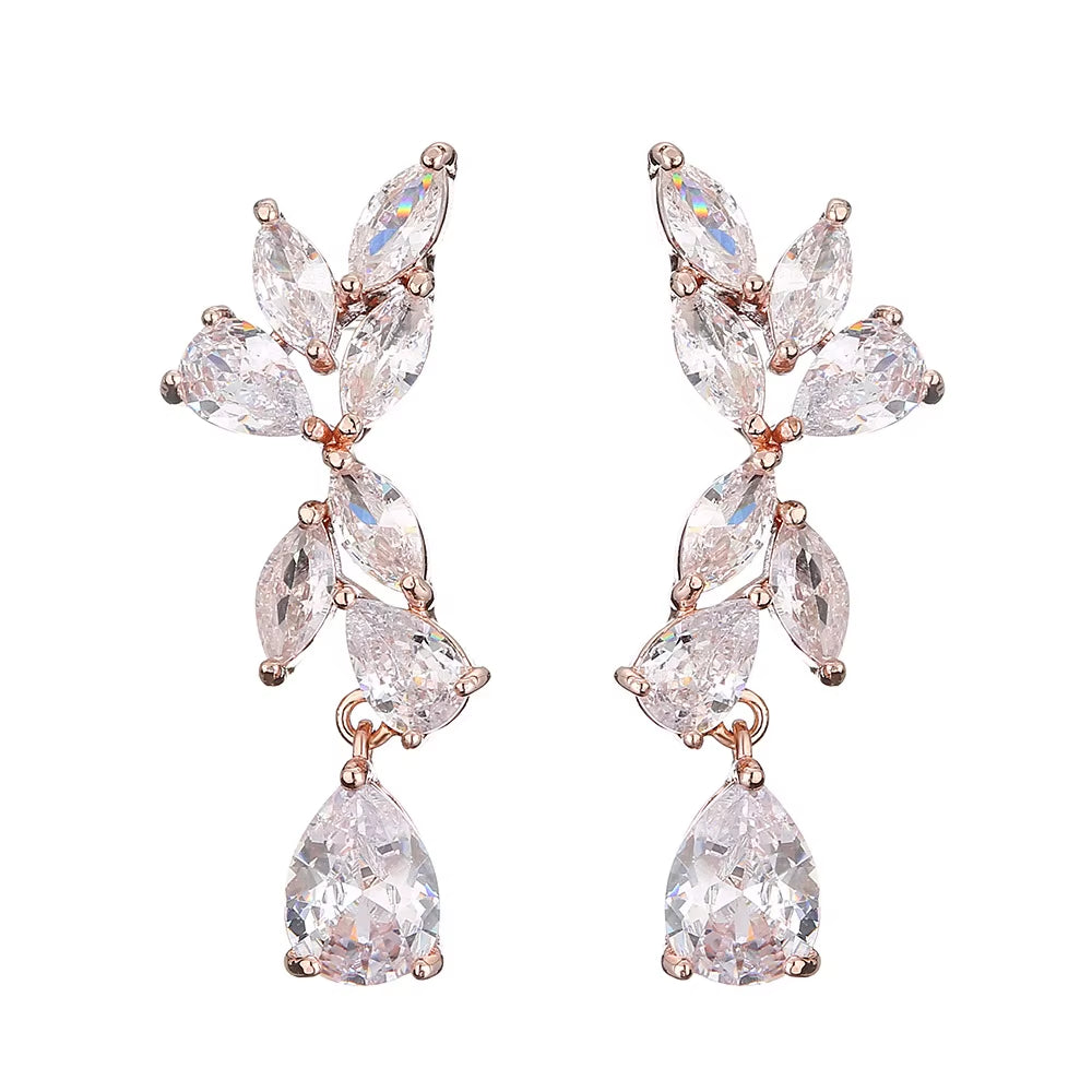 New Light Luxury Shining Inlaid Horse Eye Drop Zircon Earrings Female Fashion Wedding Bridal Earrings