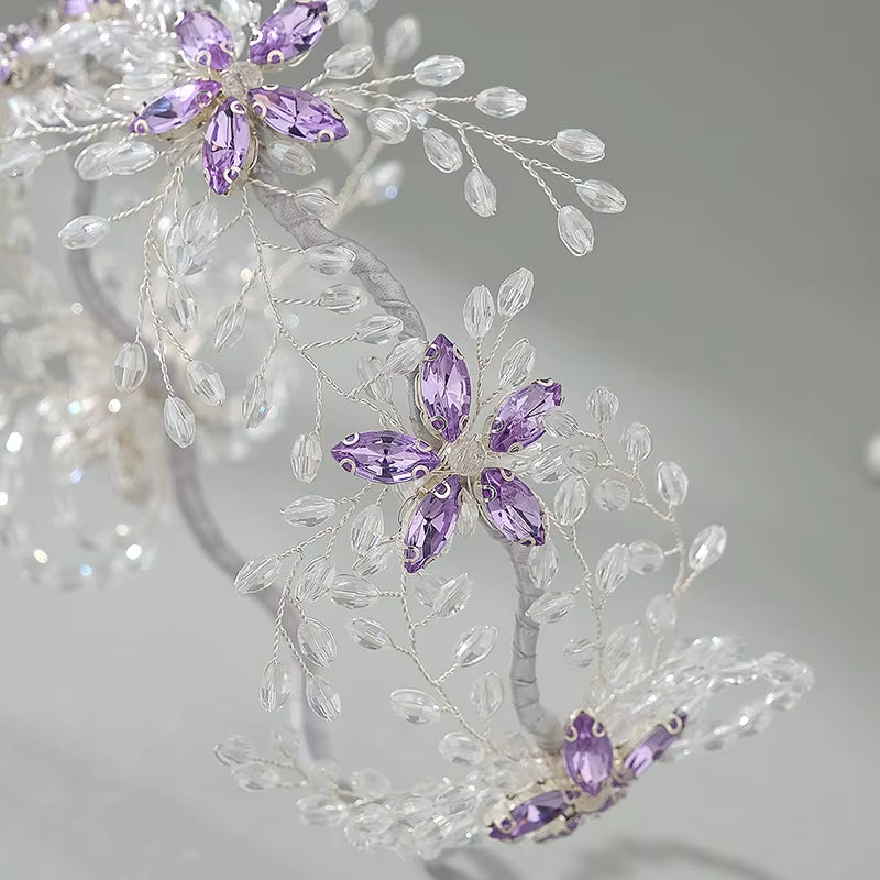 Custom Handmade Headpiece Luxury Crystal Beaded Headband Party Girls Wedding Bride Tiaras for Bridal Hairband for Party