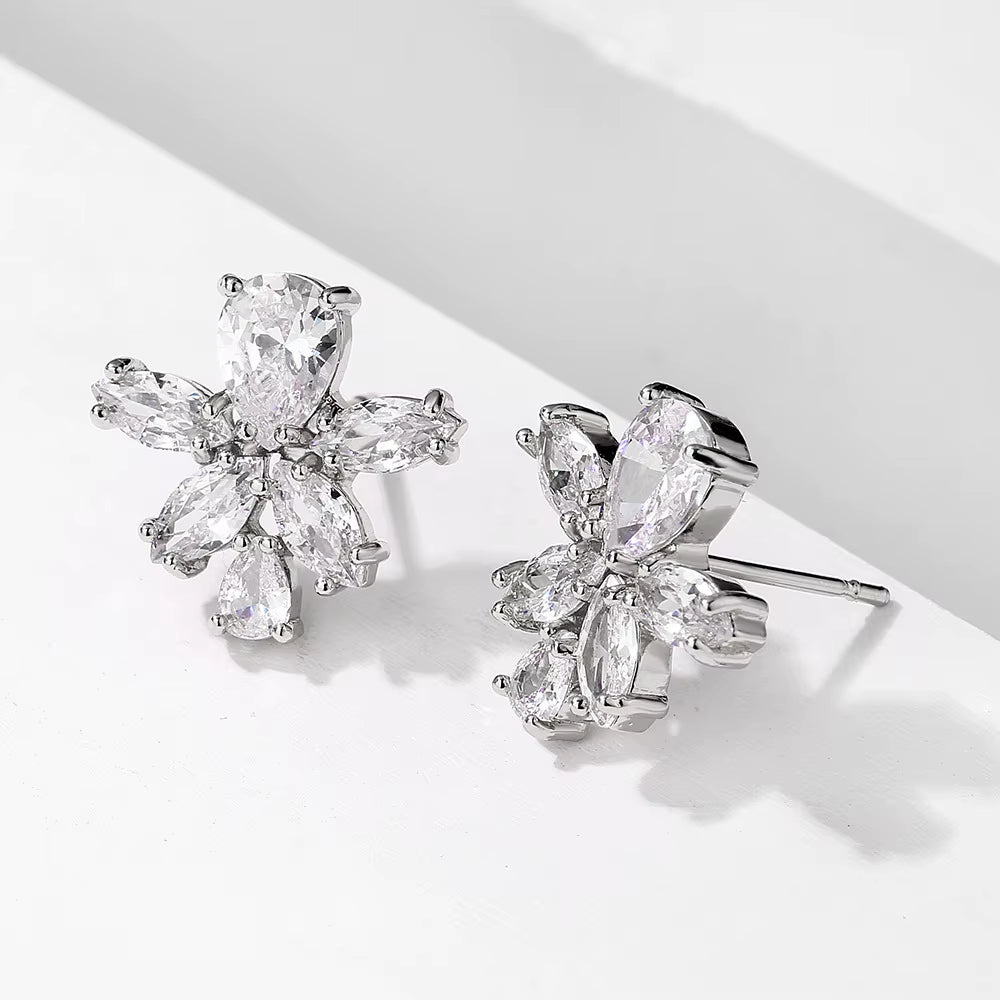 Korean Niche Design Fashion Simple Flower Earrings Small Broken Ice Flower Zircon Earrings