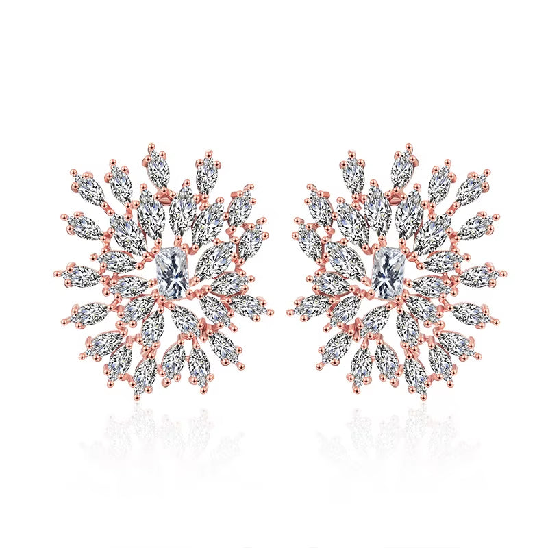 Europe and the United States Fashion Sparkling Diamond Blooming Flowers Zircon Ladies Earrings