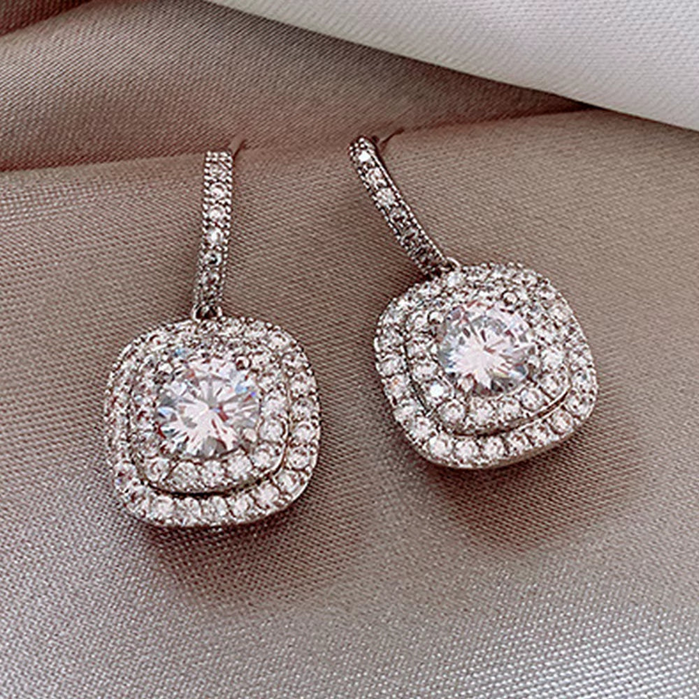 Full of Diamond Micro-Set Earrings High-Grade Sense Light Luxe Zircon Earrings Delicate Cold Air Quality Earrings Female