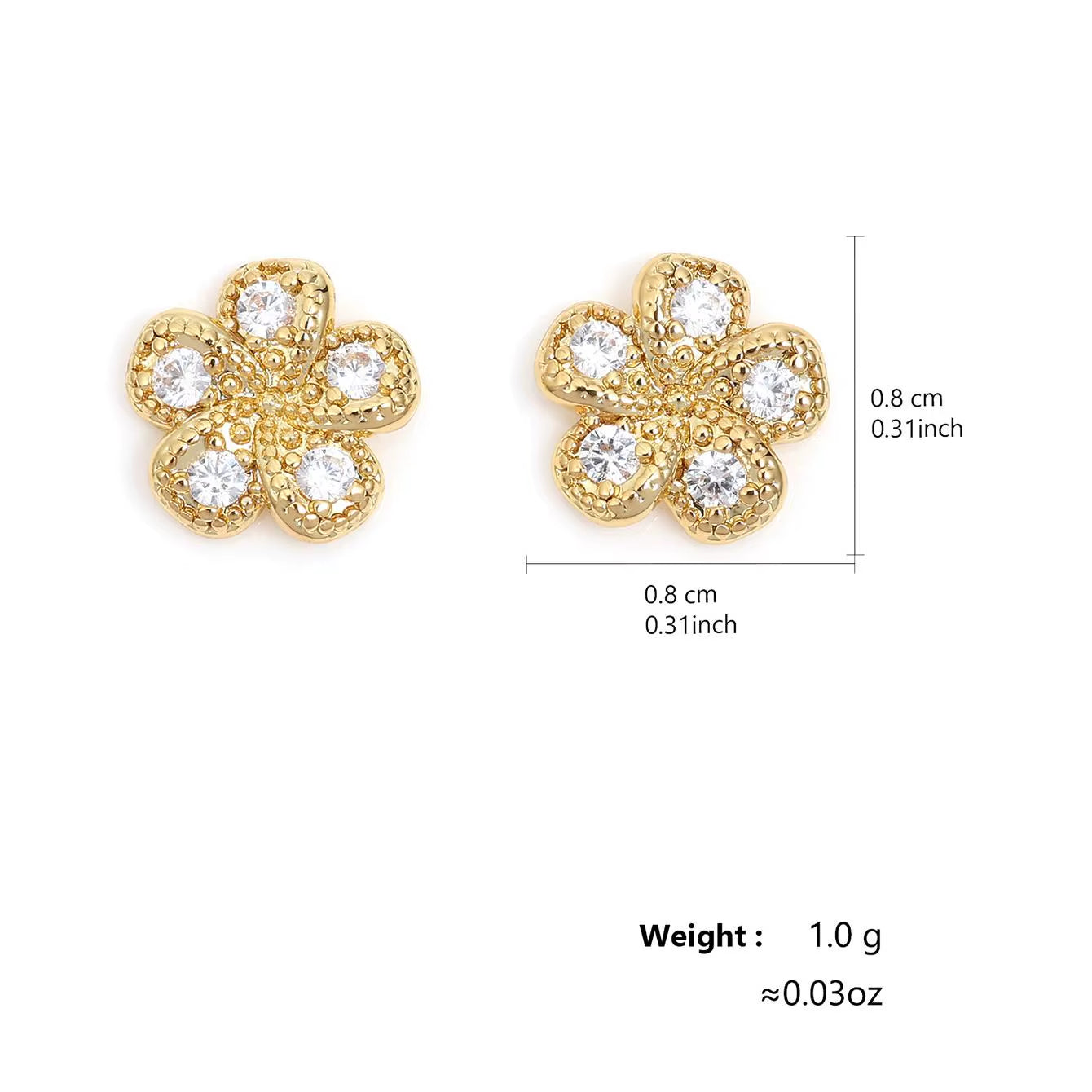 14K Gold Color Full Inlay Zircon Hollow Flower Snowflake Petal Earrings Women Jewelry Accessories