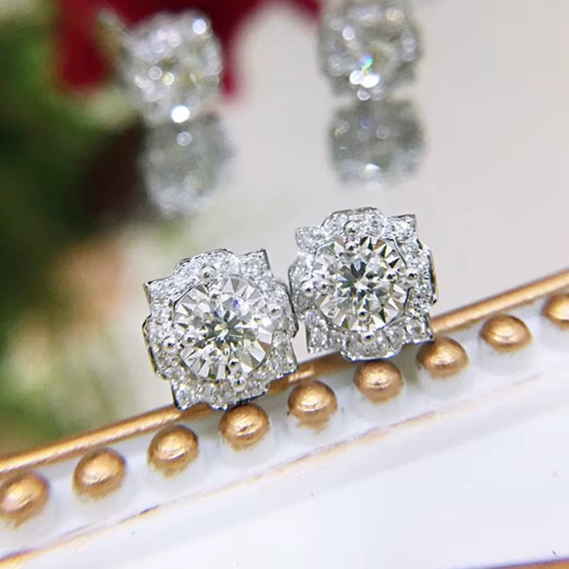 Round Zircon Earrings Snowflake Flower Stud Earrings Best Selling Earrings Jewelry