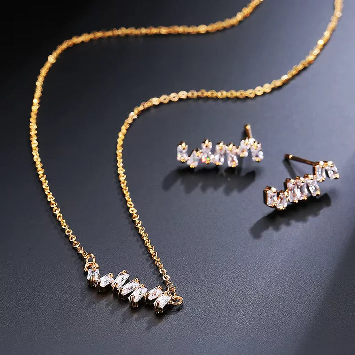 Two-Piece Irregular Zircon Jewelry Set – Simple Necklace & Earrings